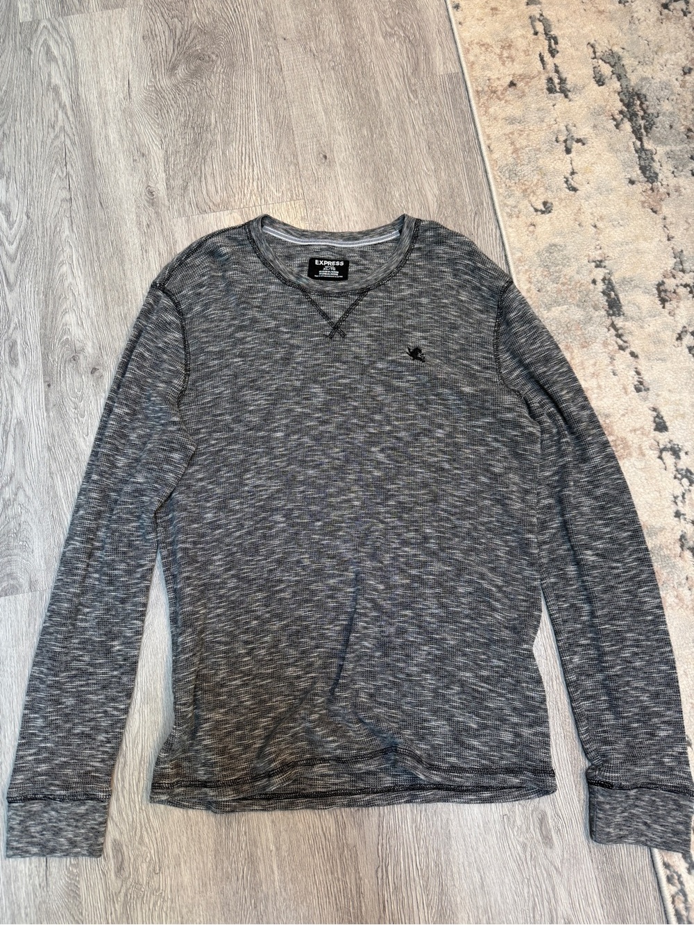 Express Long Sleeve Waffle Knit Shirt Mens X-Large Gray Heather Pullover